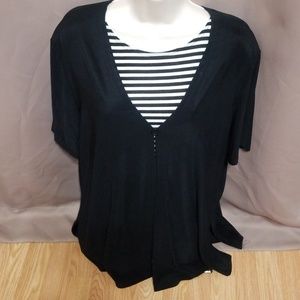 Apt. 9 Black & White Stripe Stretch Shirt 1x